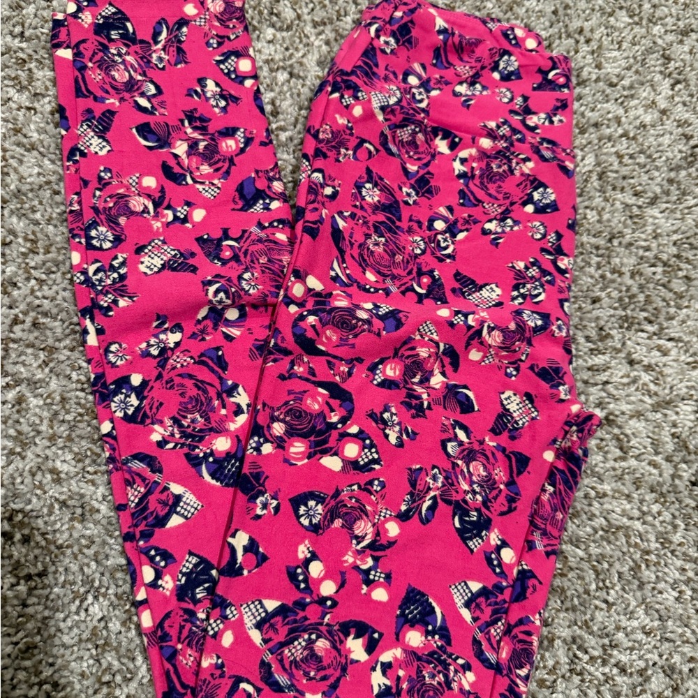 LuLaRoe Pink and Purple Patterned Leggings